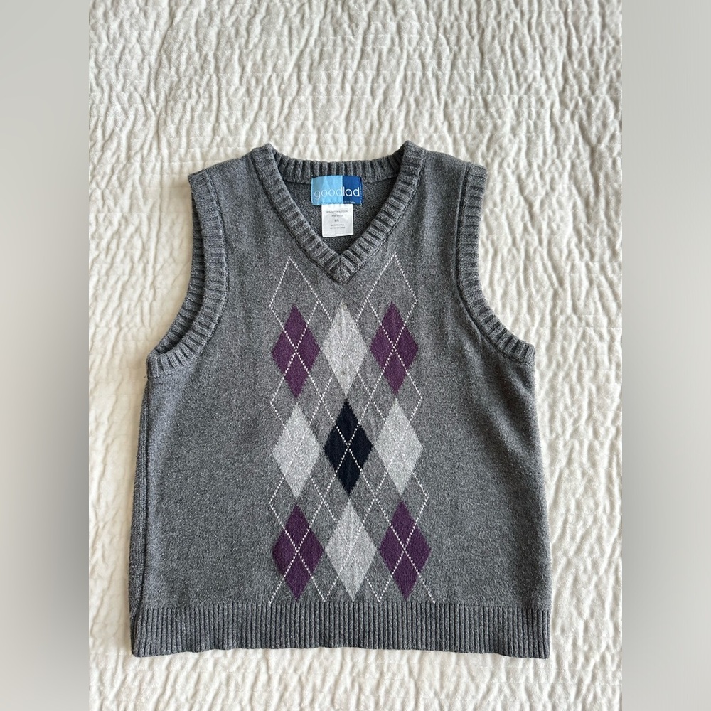Kids Boys Argyle Knitted V-Neck Sweater Vest Size 6